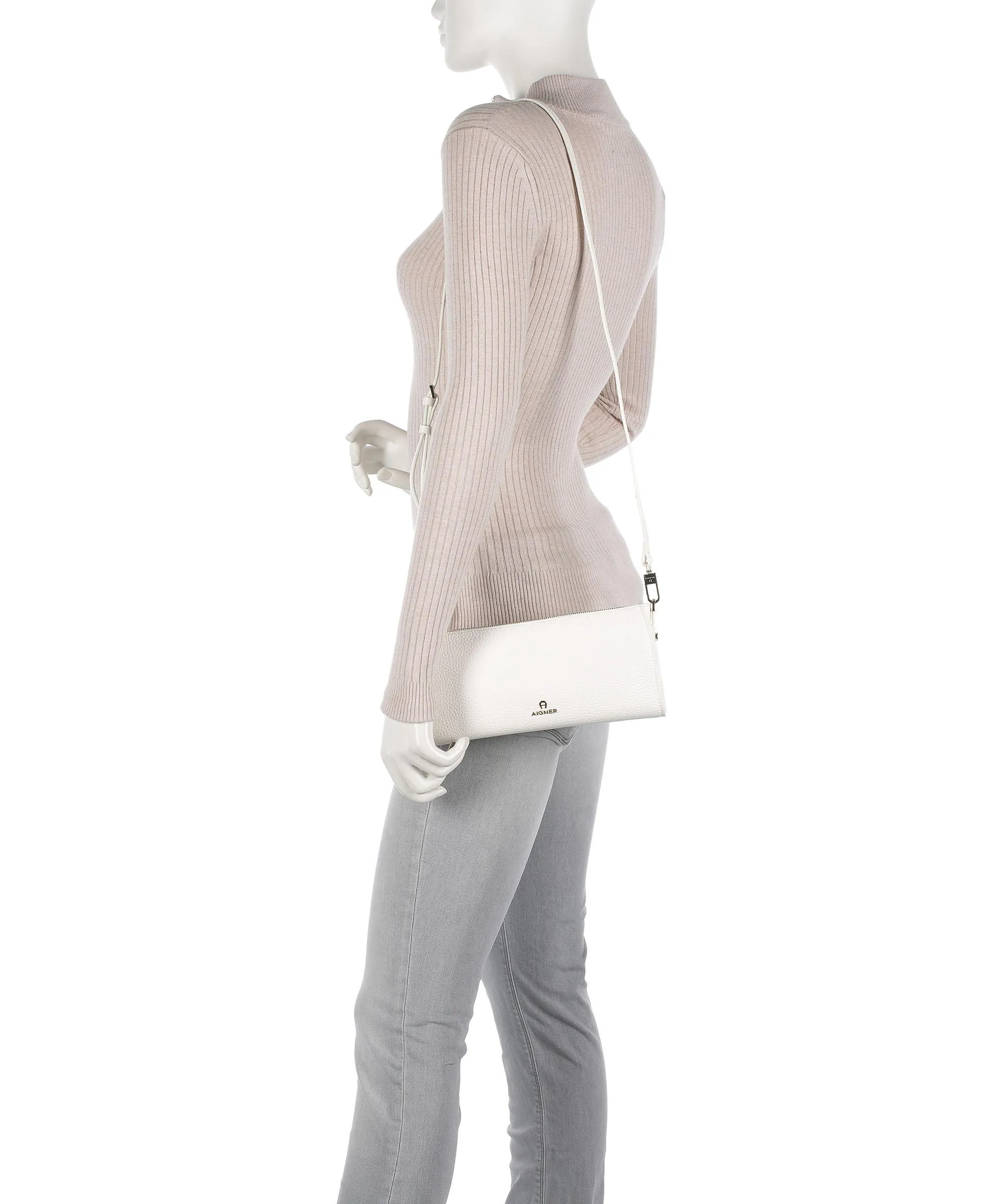  Aigner Ivy S Borsa a spalla pelle di vacchetta grana bianco  