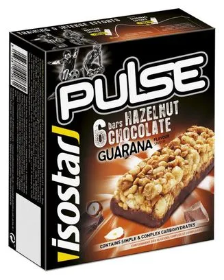Confezione da 6 barrette energetiche Isostar Pulse Guarana Nocciola/Cioccolato 6x23g