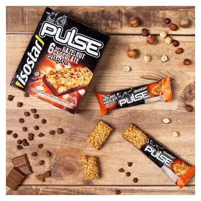 Confezione da 6 barrette energetiche Isostar Pulse Guarana Nocciola/Cioccolato 6x23g