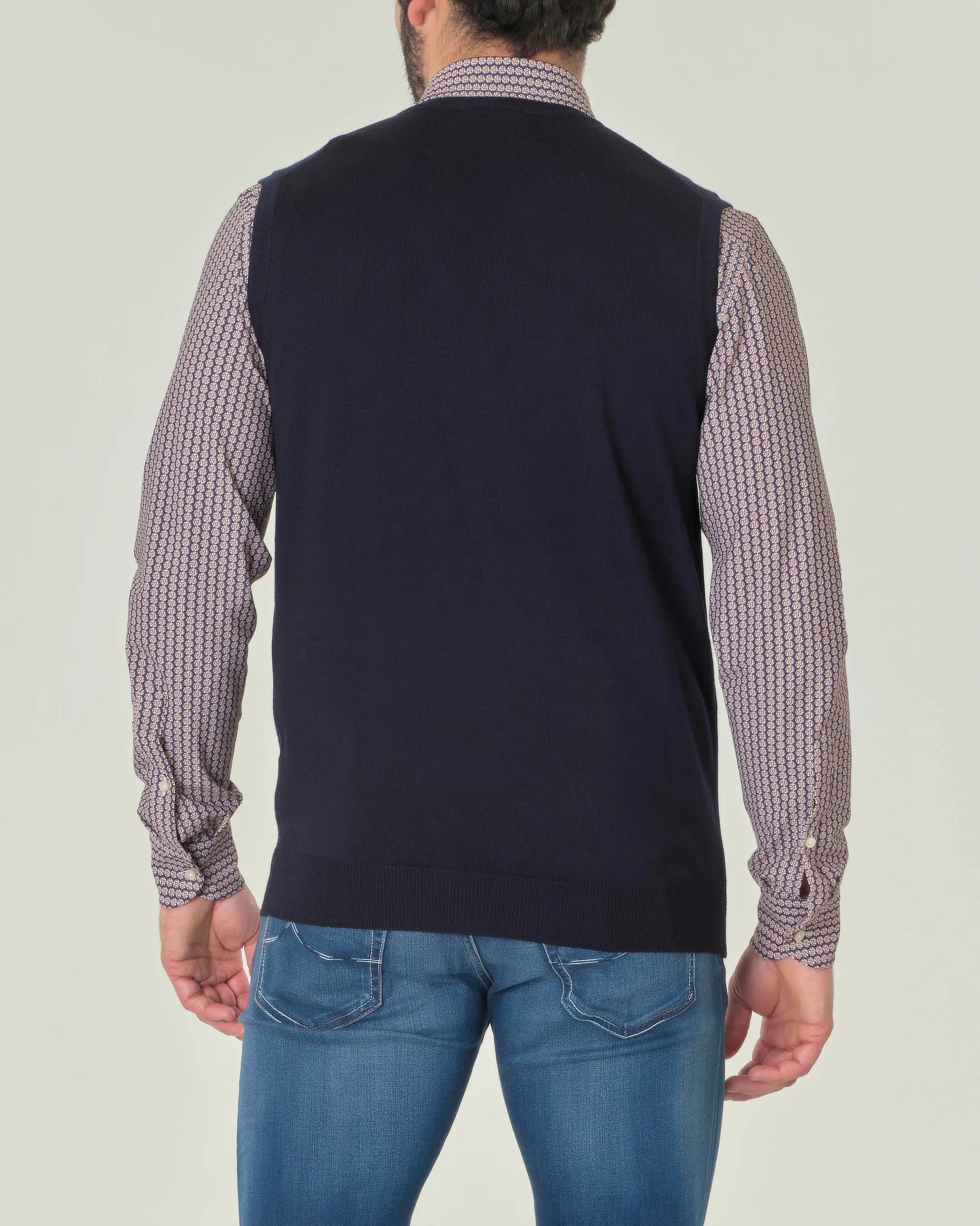 Gilet blu navy in pura lana merino con scollo a V
